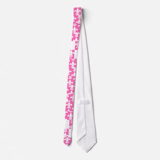 White and Hot Pink Fleur de Lis Pattern Stropdas (Achterkant)