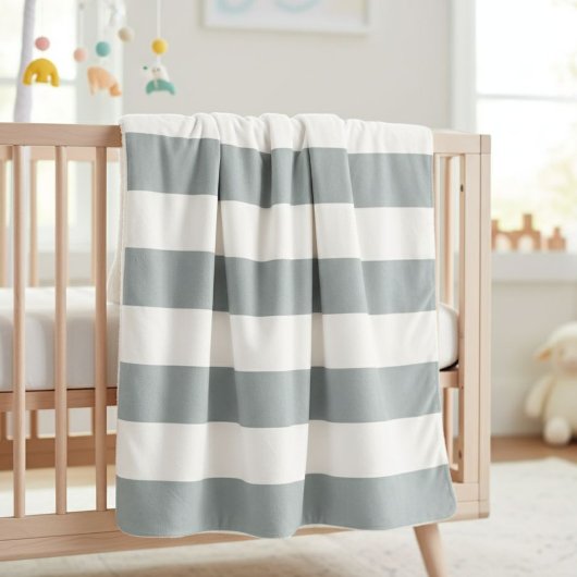White and Light Blue Striped Sherpa Throw Blanket 