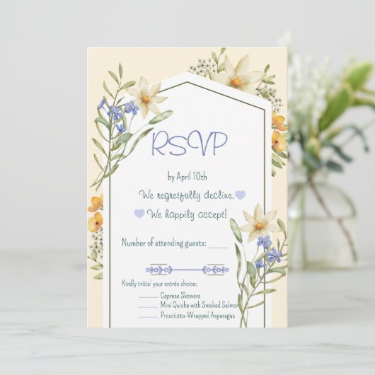 White And Lilac Wildflowers Geometric RSVP Card Kaart (Staand voorkant)