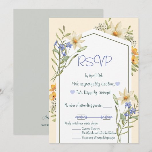 White And Lilac Wildflowers Geometric RSVP Card Kaart (Voorkant / Achterkant)