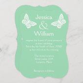 White and Mint Green Butterflies Wedding Kaart (Voorkant / Achterkant)