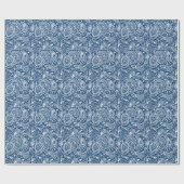White and Navy Blue Floral Paisley Pattern Cadeaupapier (Vlak)