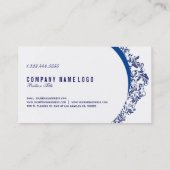 White and Navy Blue Floral Swirl Lace Visitekaartje (Achterkant)