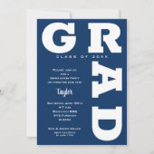 White and Navy Blue Graduation Party Kaart (Voorkant)