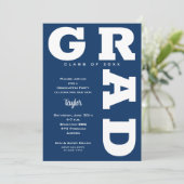 White and Navy Blue Graduation Party Kaart (Staand voorkant)