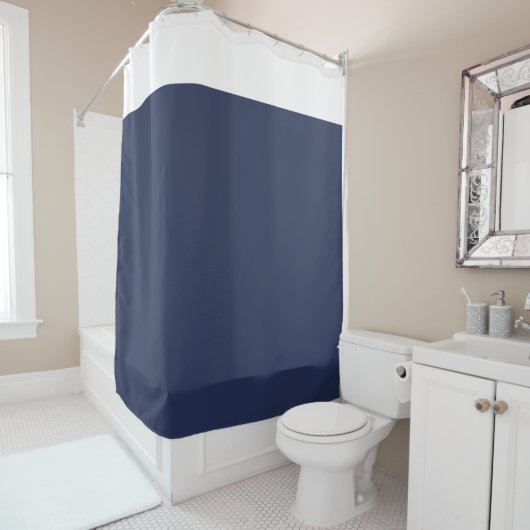 White and Navy Blue Two Tone Shower Curtain Douchegordijn (In situ)