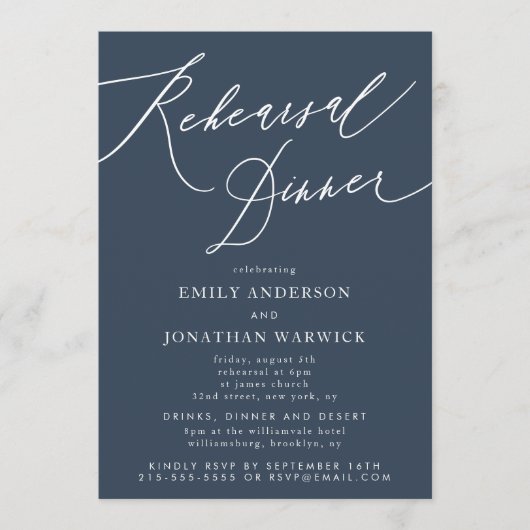 White and Navy Blue Wedding Rehearsal Dinner Kaart (Voorkant)