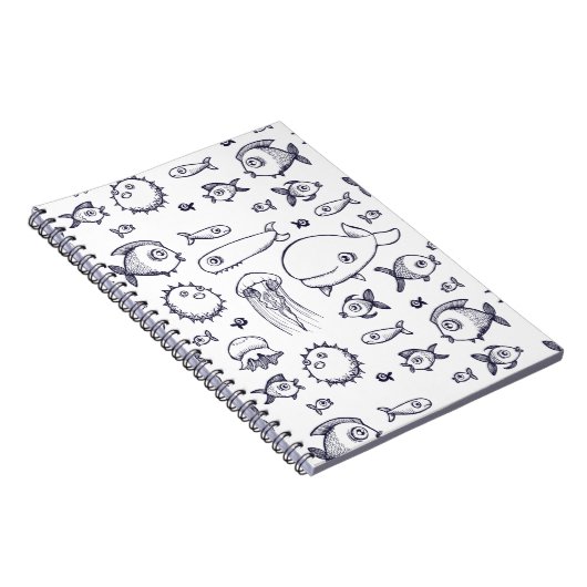 White and Navy Fish Drawing Notebook Notitieboek (Rechterzijde)