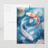 White and Orange Koi Fish Swirling in Lotus Pond Briefkaart (Voorkant / Achterkant)