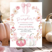 White and Pink Bow Coquette Pumpkin 1st Birthday 