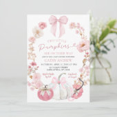  White and Pink Bow Coquette Twins Pumpkin Floral  Kaart (Staand voorkant)