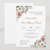 White and pink floral Spanish wedding Kaart (Voorkant / Achterkant)