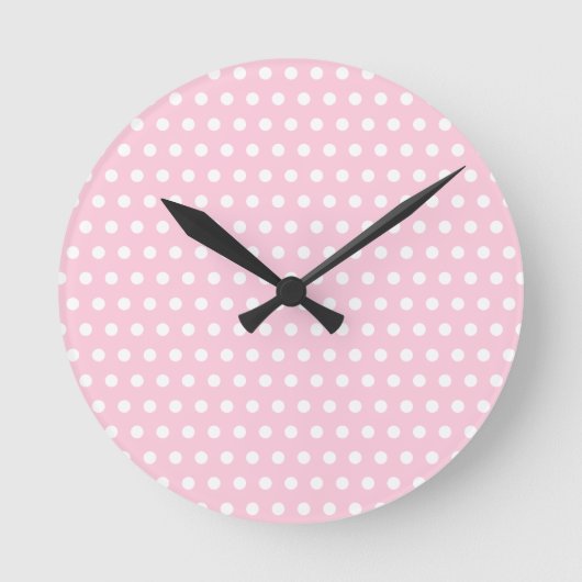 White and Pink Polka Dots Pattern. Ronde Klok (Voorkant)
