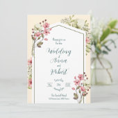 White And Pink Wildflowers Geometric Wedding Kaart (Staand voorkant)
