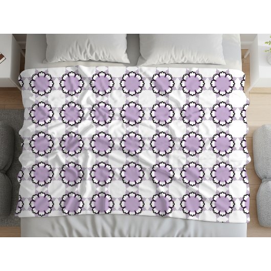 White and purple geometric mandala pattern Towel Fleece Deken