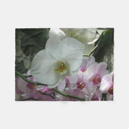 White and Purple Orchids Fleece Deken (Voorkant (Horizontaal))