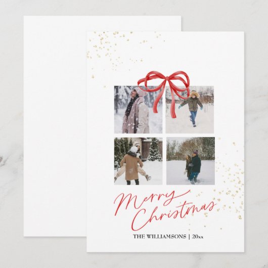 White and Red Aesthetic Family Christmas Card Save The Date (Voorkant / Achterkant)
