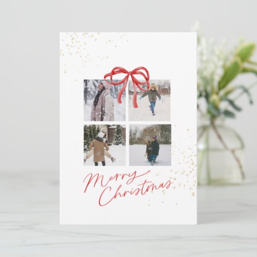 White and Red Aesthetic Family Christmas Card Save The Date (Staand voorkant)