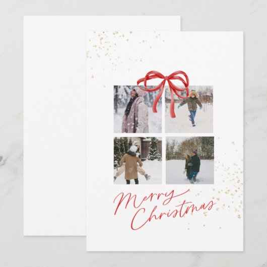 White and Red Aesthetic Family Christmas Card Save The Date (Voorkant / Achterkant)