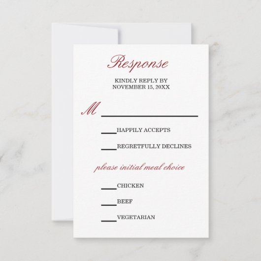 White and Red Calligraphy Wedding RSVP Card (Voorkant)