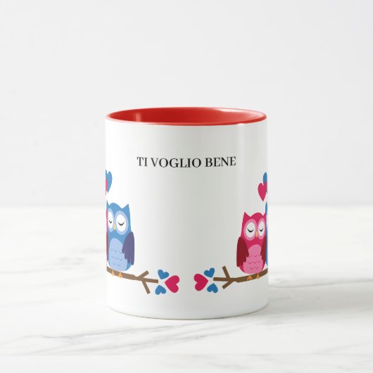 White and Red Ceramic Mug with Romantic Owl Couple Mok (Midden)