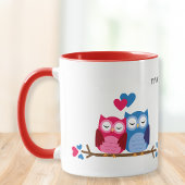 White and Red Ceramic Mug with Romantic Owl Couple Mok