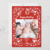 White and red Christmas Photo Card whimsical Feestdagenkaart (Voorkant)