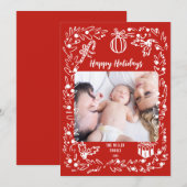 White and red Christmas Photo Card whimsical Feestdagenkaart (Voorkant / Achterkant)