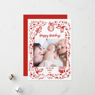 White and red Christmas Photo Card whimsical Feestdagenkaart