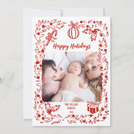 White and red Christmas Photo Card whimsical Feestdagenkaart