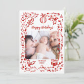 White and red Christmas Photo Card whimsical Feestdagenkaart (Staand voorkant)