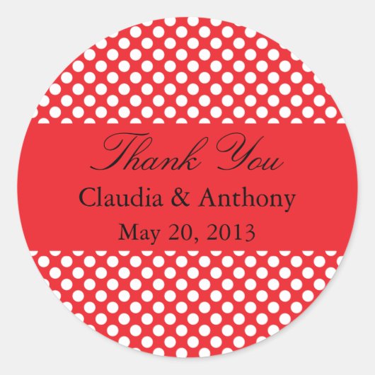 White and Red Polka Dot Weddenschap Bedankt Ronde Sticker (Voorkant)