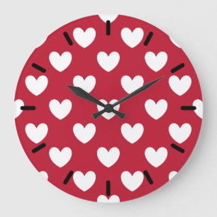 White and red polka hearts grote klok