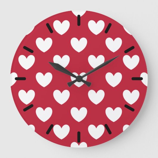 White and red polka hearts grote klok (Voorkant)