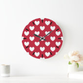 White and red polka hearts grote klok (Huis)
