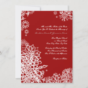 White and Red Snowflakes Wedding Invitation 3 Kaart