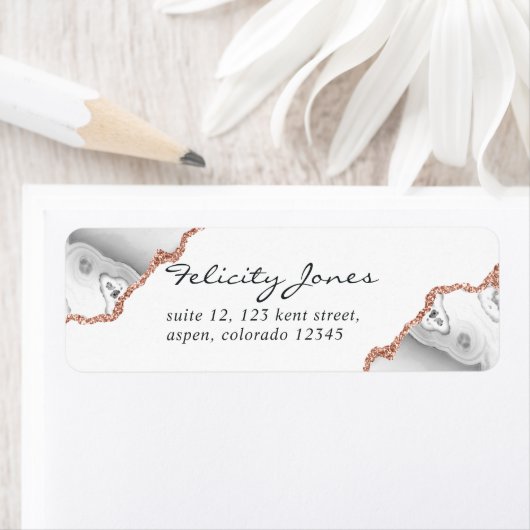 White and Rose Gold Agate Etiket (Insitu)