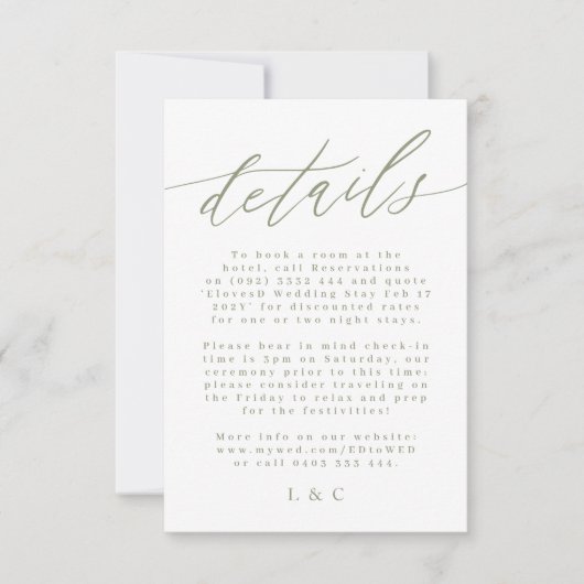 White and Sage Green Modern Wedding Enclosure Card RSVP Kaartje (Voorkant)