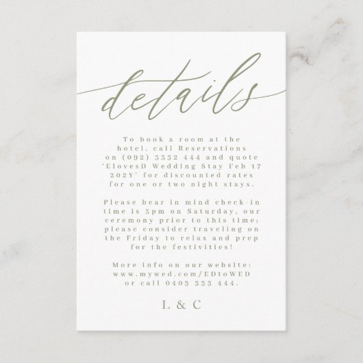 White and Sage Green Modern Wedding Enclosure Card RSVP Kaartje (Voorkant)
