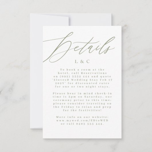 White and Sage Green Modern Wedding Enclosure Card RSVP Kaartje (Voorkant)