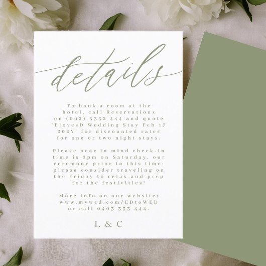 White and Sage Green Modern Wedding Enclosure Card RSVP Kaartje