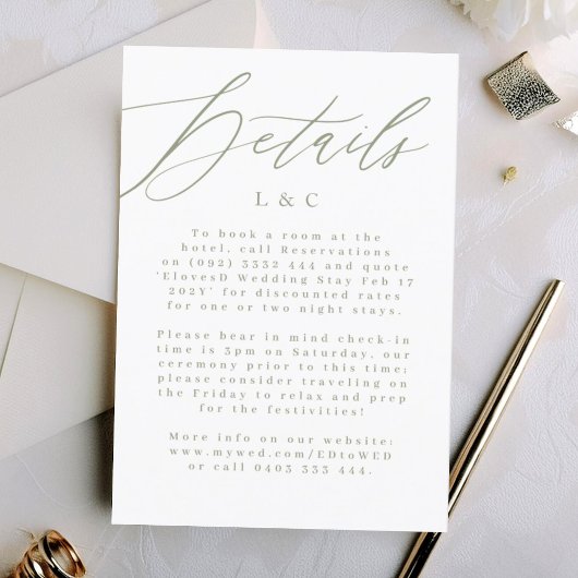 White and Sage Green Modern Wedding Enclosure Card RSVP Kaartje
