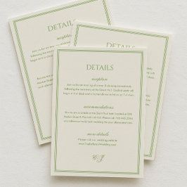 White and Sage Green Wedding Details Informatiekaartje