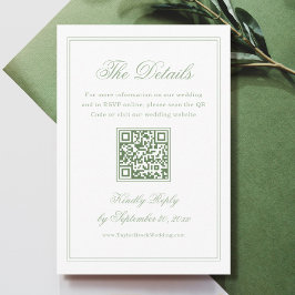 White and Sage Green Wedding Details Qr Code Informatiekaartje