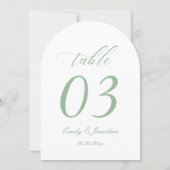 White and Sage Green Wedding Table Number Kaart (Achterkant)