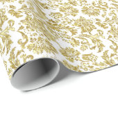White and Shiny Gold Floral Damascus Patroon Cadeaupapier (Rol Hoek)