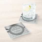 White and Silver 25th Wedding Jubileum Glazen Onderzetter (Schuin)