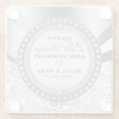 White and Silver 25th Wedding Jubileum Glazen Onderzetter (Achterkant)