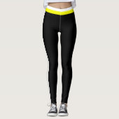 White and Yellow Side Stripe Black Sports Leggings (Voorkant)