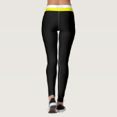 White and Yellow Side Stripe Black Sports Leggings (Achterkant)